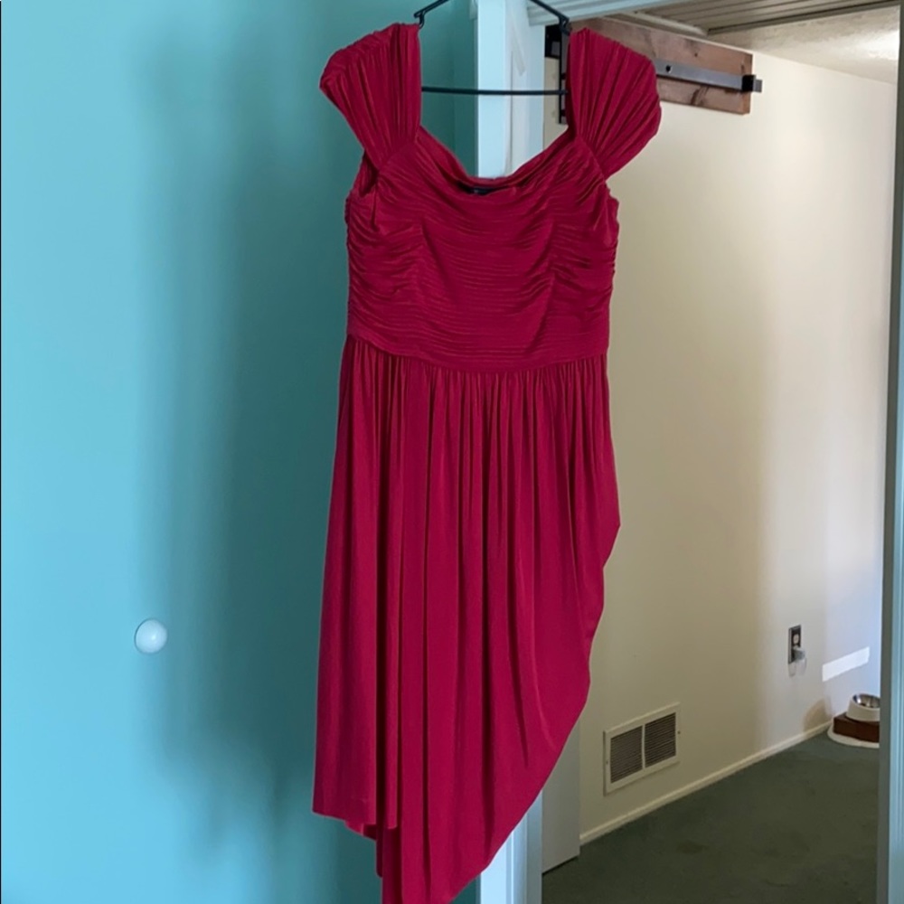 red BCBGMaxAria asymmetrical dress